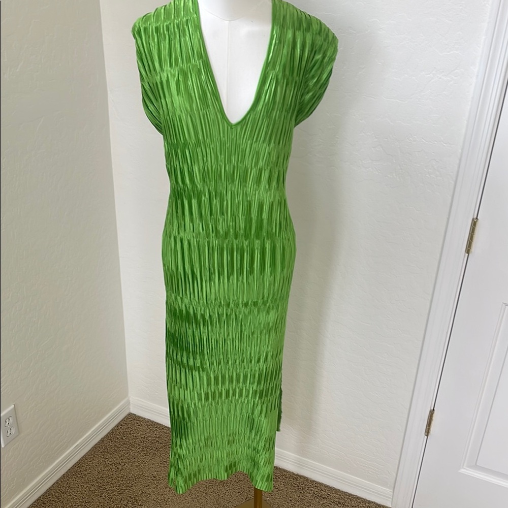 Anthropologie Green Pleated Midi Dress